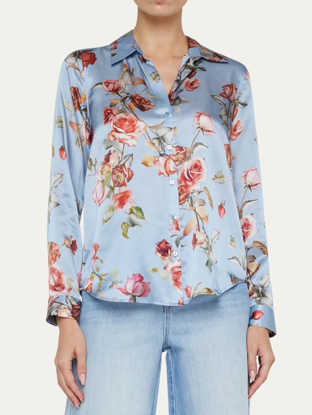 NEW! L'Agence Tapestry Floral Tyler Silk Blouse Long Sleeve Blue Red Small $340